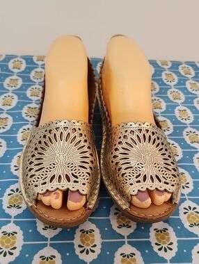 Spring Step Peep Toe Brandal Slip On Sandal Flats  sz 39 Leather Turkey